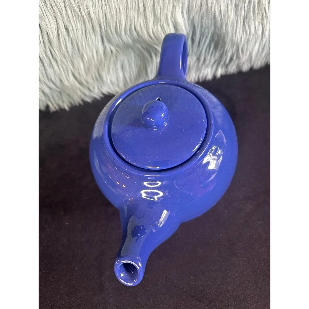 VTG Cobalt blue ceramic teapot Full Size Glossy Ceramic Kitchen W/Lid Romania